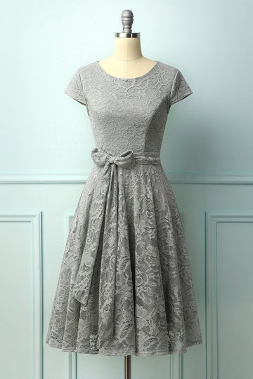 Vestido Midi de Renda Cinza